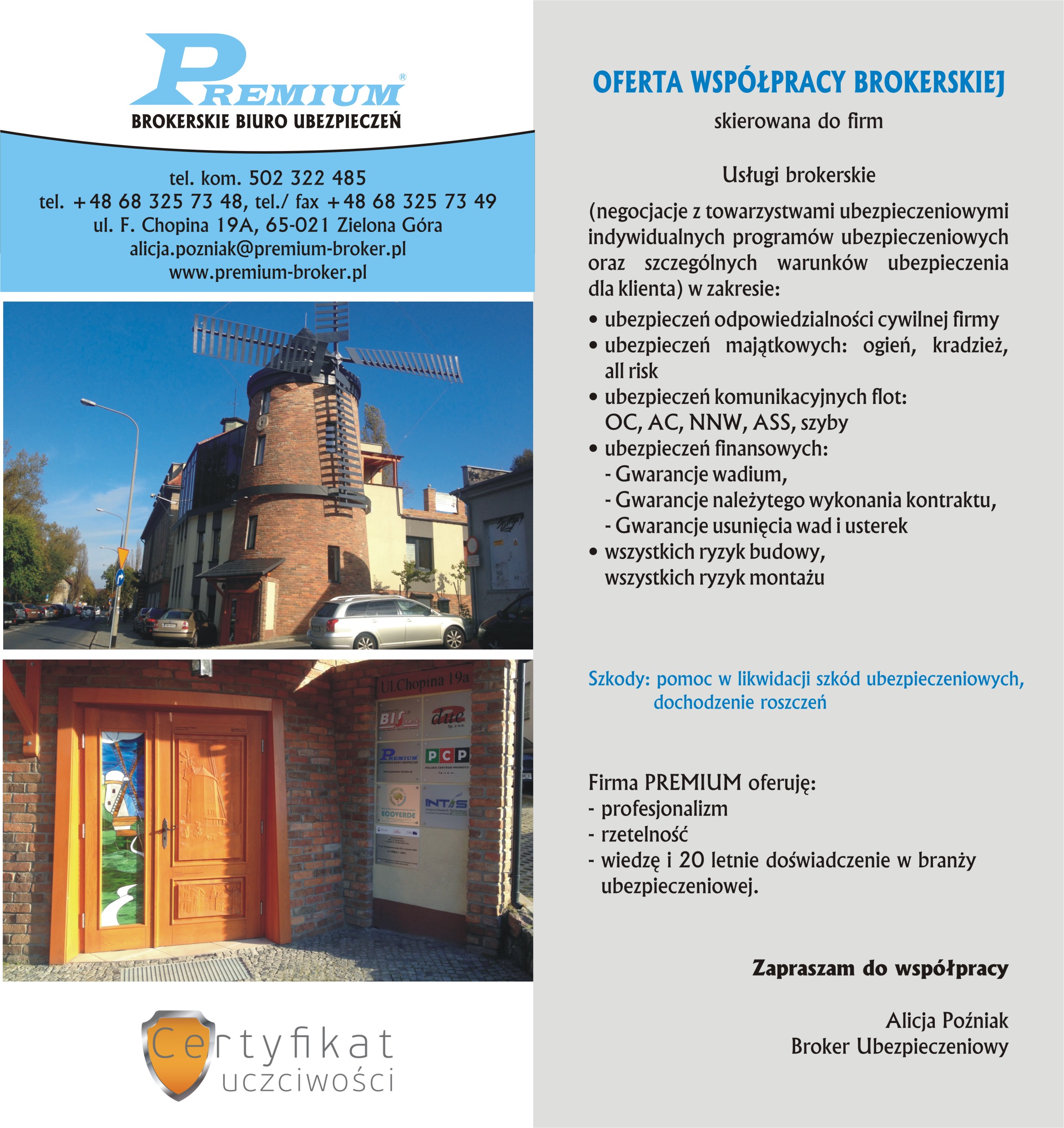 ulotka informacyjny biura brokerskiego Premium